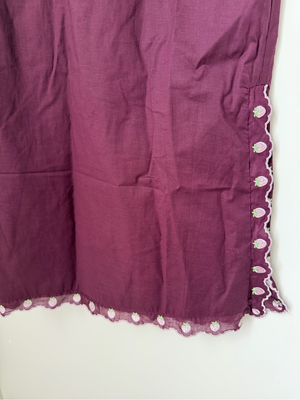 Plum pink strawberry Lace trim cotton Maxi Slit Dress - Picture 2 of 8